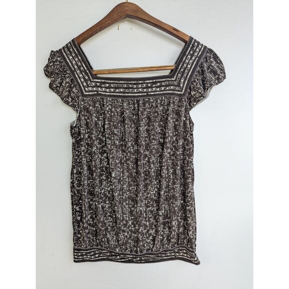 MAX STUDIO WOMAN KNIT geo TOP CAP Flutter SLEEVE Blouse knit shirt SIZE M - Picture 1 of 6